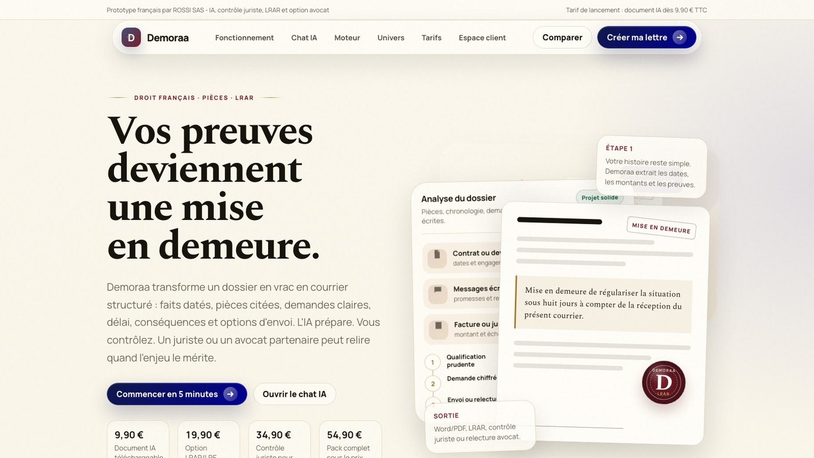 Demoraa prototype français IA pour documents et preuves