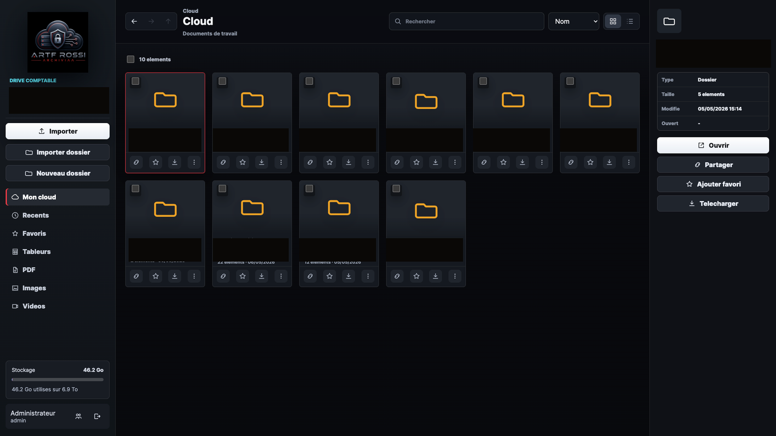 Cloud privé sur mesure avec dossiers client masqués